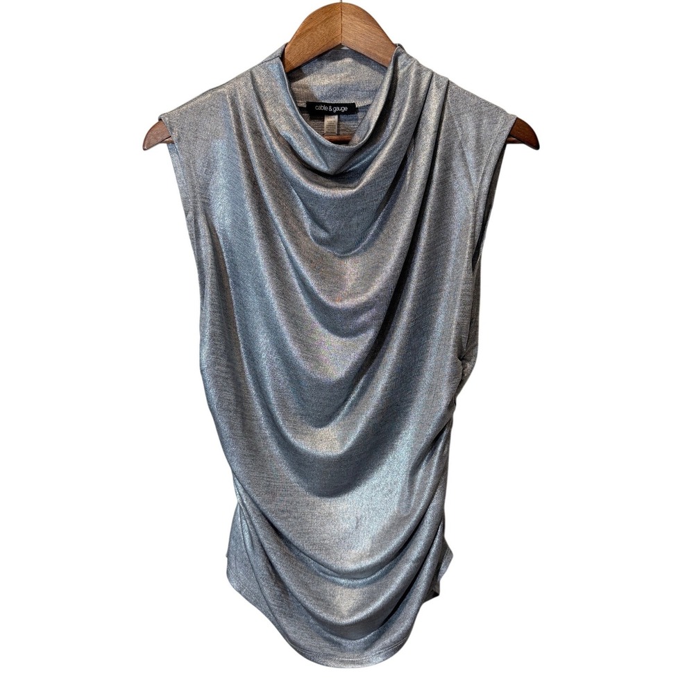 NWT Cable and Gauge Silver Sparkle Sleeveless Mock Neck Tunic Size Large